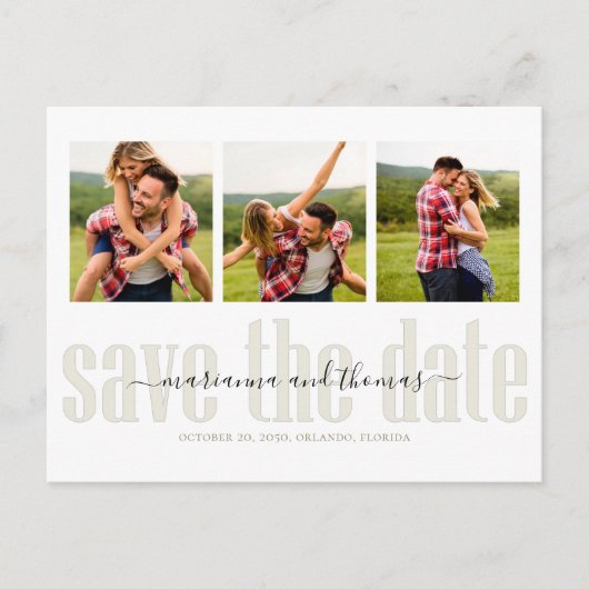 写真の日付を保存するエレガントシンプルタイポグラフィ 案内ポストカード (正面)