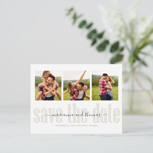 写真の日付を保存するエレガントシンプルタイポグラフィ 案内ポストカード (スタンド正面)