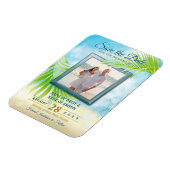 写真の日付を保存するビーチ結婚式の手のひら葉の マグネット (左側)