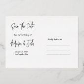 写真の日付を保存結婚する 箔招待状 (裏面)