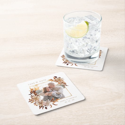 写真の日付を保結婚存 スクエアペーパーコースター (インサイチュ)