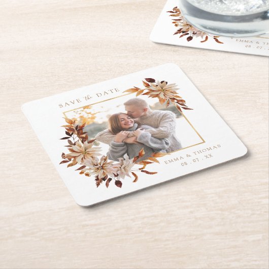 写真の日付を保結婚存 スクエアペーパーコースター (アングル)