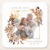 写真の日付を保結婚存 スクエアペーパーコースター (正面)