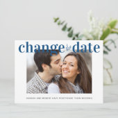 写真の日付を青クラシック色に変モダン更結婚する 案内状 (スタンド正面)