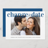 写真の日付を青クラシック色に変モダン更結婚する 案内状 (正面/裏面)