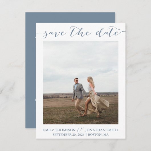 写真の日付を1つの写真ダスティブルーで保存 セーブザデート (正面/裏面)