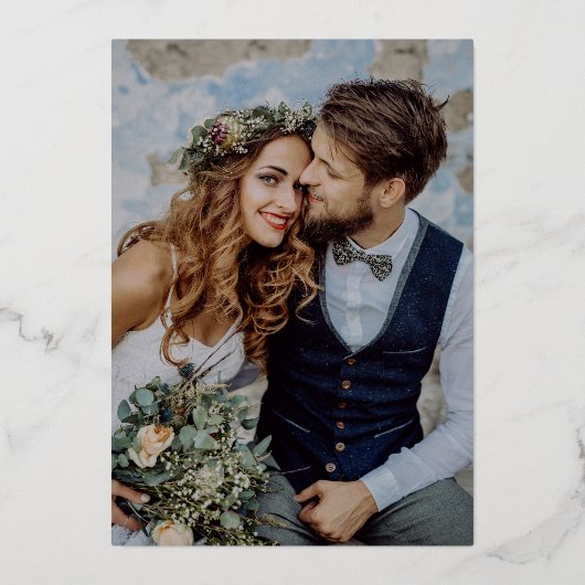 写真の日付ゴールドフォイルのカードを保存 箔招待状 (裏面)