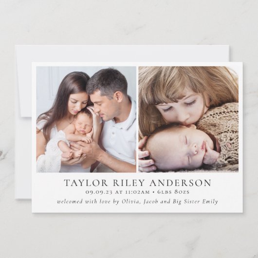 写真の書道の名前誕生の状態新生児 案内状 (裏面)