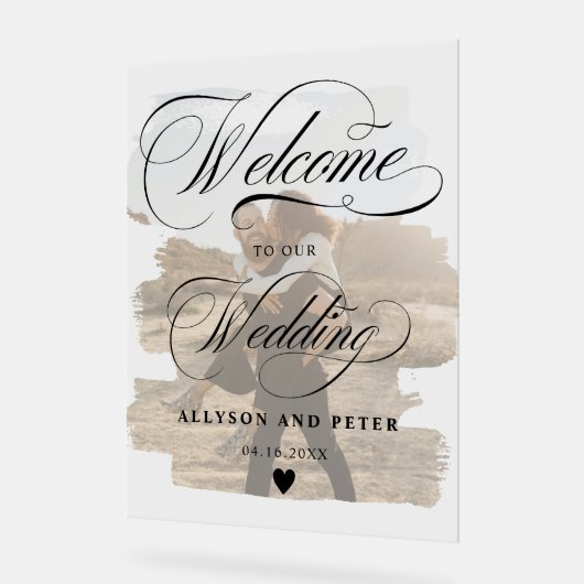 写真の書道シックな写真結婚の歓迎 アクリルサイン (傾斜)
