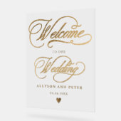写真の書道シックな金ゴールド結婚の歓迎 アクリルサイン (傾斜)