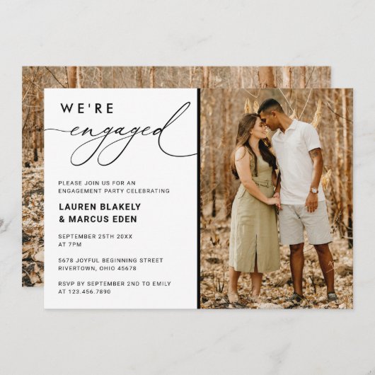 写真の書道私たちは婚約した婚約パーティ 招待状 (正面/裏面)