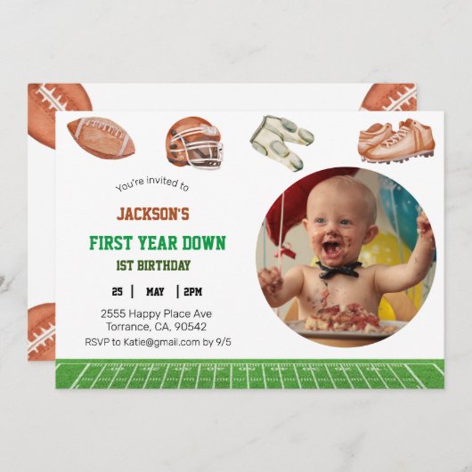 写真の最初の年を過ぎた誕生日の招待 招待状 (正面/裏面)