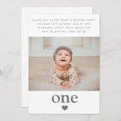 写真の最初の誕生日パーティーハート1 招待状 (正面/裏面)