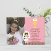 写真の最初聖餐の招待状のブルネットの女の子 招待状 (スタンド正面)