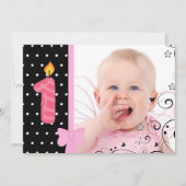 写真の最初誕生日のパーティの招待状のピンク 招待状 (正面)