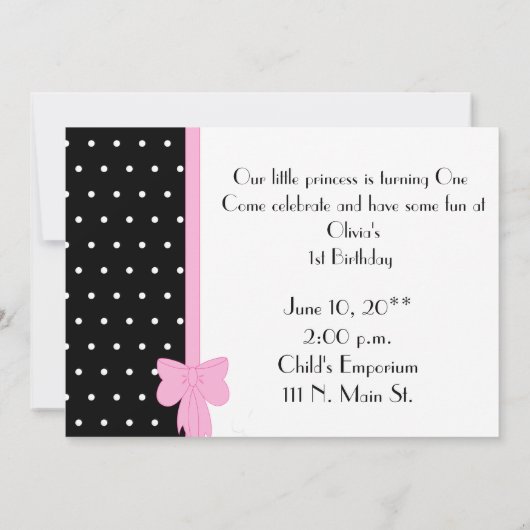 写真の最初誕生日のパーティの招待状のピンク 招待状 (裏面)