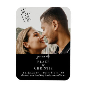 写真の最後の黒い結婚式の日付を保存 マグネット