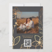 写真の木炭と金ゴールドQRコード結婚のリハーサル 招待状 (裏面)
