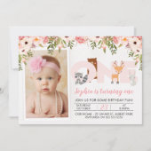 写真の森林動物の第1誕生日の招待状 招待状 (正面)