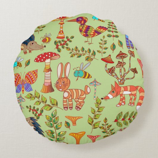 写真の森林生活。動植物ビンタ ラウンドクッション (裏面)