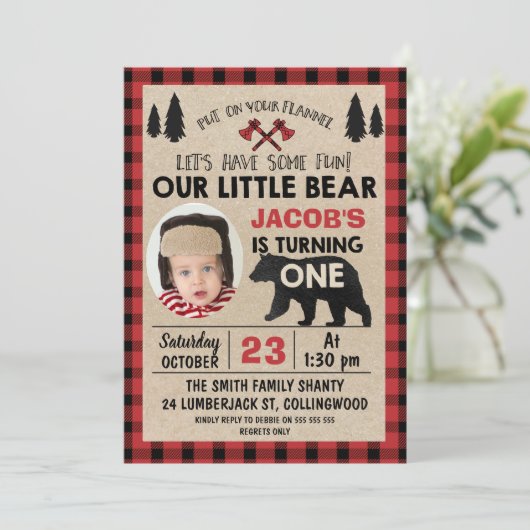 写真の樵の第1誕生日のパーティの招待状 招待状 (スタンド正面)