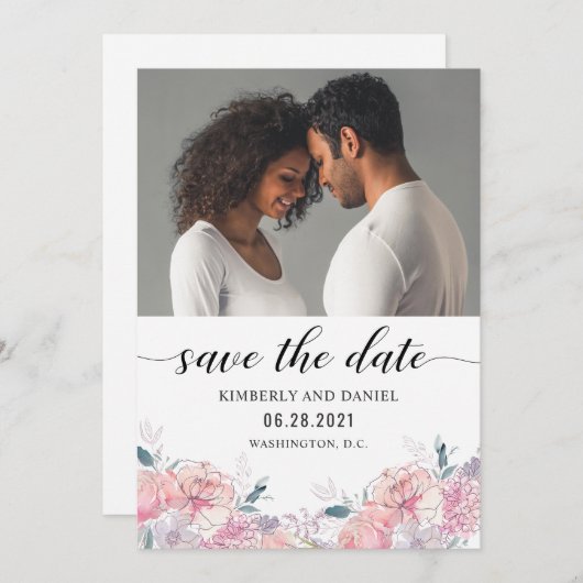 写真の水彩フローラ日付を保存 セーブザデート (正面/裏面)