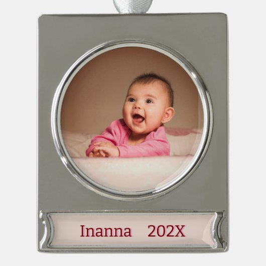 写真の準備完了 シルバープレートバナーオーナメント (正面)