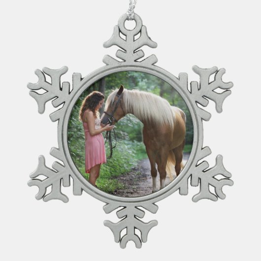 写真の準備完了 スノーフレークピューターオーナメント (正面)