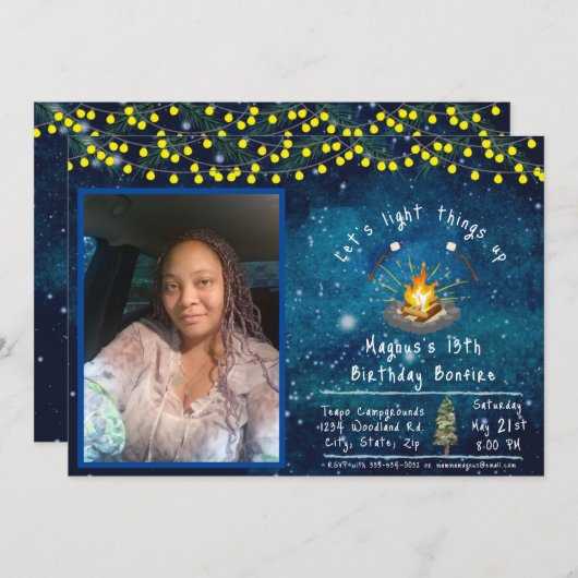 写真の焚き火パーティー招待状 招待状 (正面/裏面)