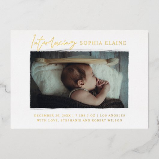 写真の生まれたばかりの誕生 箔招待状 (正面)