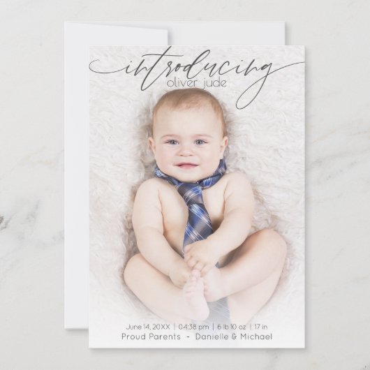 写真の生誕モダン生発表青 案内状 (正面)