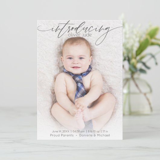 写真の生誕モダン生発表青 案内状 (スタンド正面)