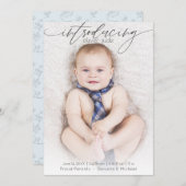 写真の生誕モダン生発表青 案内状 (正面/裏面)