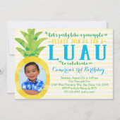写真の男の子のルアウ(ハワイ式宴会)のパイナップル誕生日の招待状 招待状 (正面)