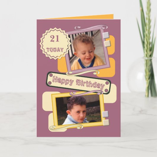 写真の男性へ追加burgundy orange 21st誕生日 カード (正面)