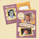 写真の男性へ追加burgundy orange 21st誕生日 カード<br><div class="desc">ハッピーバースデーグリーティ男性へングカード特別なマイルストーンの年齢、スーツに変更。今日のサンプルは21だ。前面と内側の2枚の写真を交換し離れます。メッセージを追加するか、文字を削除する。内側の写真は自動的に黒離れと白に変わる。ブルゴーニュ、オレンジ、黄色。</div>