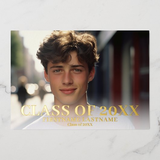 写真の発表と卒業パーティーの招待状 箔招待状 (正面)