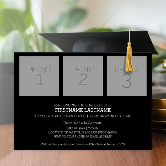 写真の発表と卒業パーティーの招待状 箔招待状