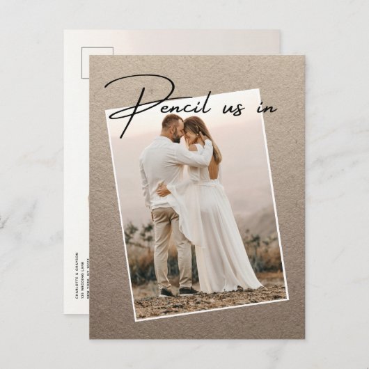 写真の発表日を保存する私たち結婚を鉛筆 案内ポストカード (正面/裏面)