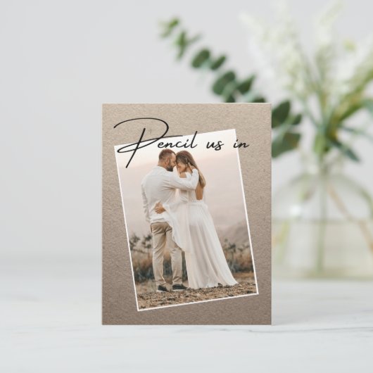 写真の発表日を保存する私たち結婚を鉛筆 案内ポストカード (スタンド正面)