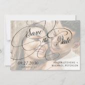 写真の白と黒のスクリプトの結婚式の日付を保存 マグネット招待状 (正面)