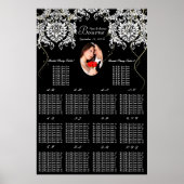 写真の白黒のダマスク金ゴールドシーティングチャート ポスター (正面)