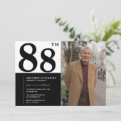 写真の白黒88歳の誕生日招待状 招待状 (スタンド正面)