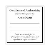 写真の真正性証明書(ミニ) ラバースタンプ (インプリント)