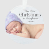 写真の祖父母の初めてのクリスマス白いスクリプト オーナメント (正面)