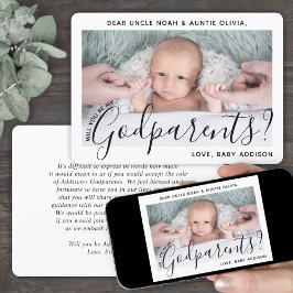 写真の神父母に現代的でエレガントな台本を提案します。 招待状