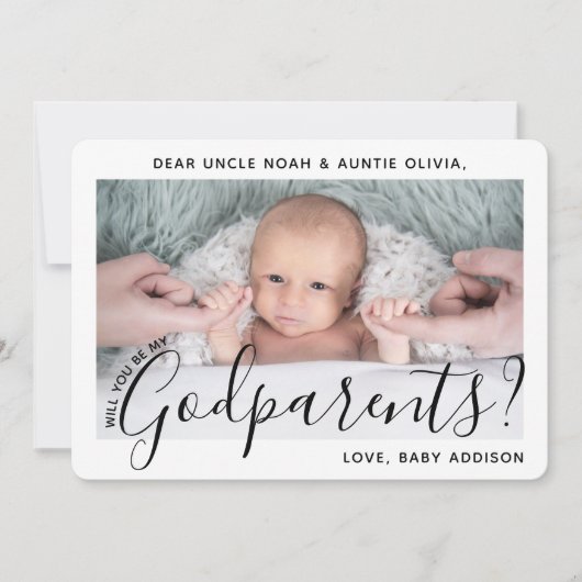 写真の神父母に贈る 現代的でエレガントな提案 招待状 (正面)