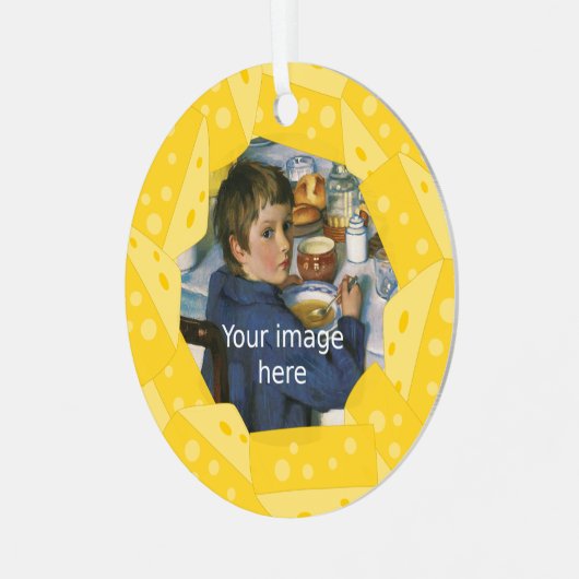 写真の穴フレーム付きチーズ メタルオーナメント (正面左)