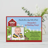 写真の納屋動物のおもしろいの第1誕生日 招待状 (スタンド正面)