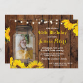 写真の素朴な瓶の誕生会木ヒマワリ 招待状 (正面/裏面)